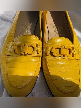Salvatore Ferragamo Yellow Leather Loafers with Signature Bit
